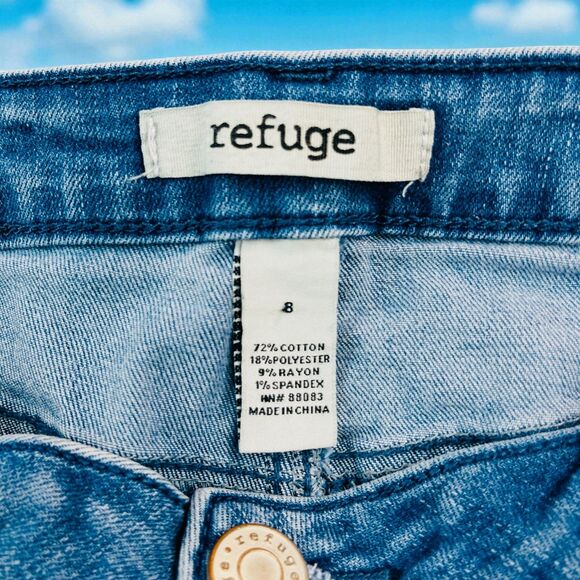 Refuge Button Fly Denim Shorts Womens Sz 8 Blue Faded Medium Wash High Rise Cuff - Picture 3 of 8
